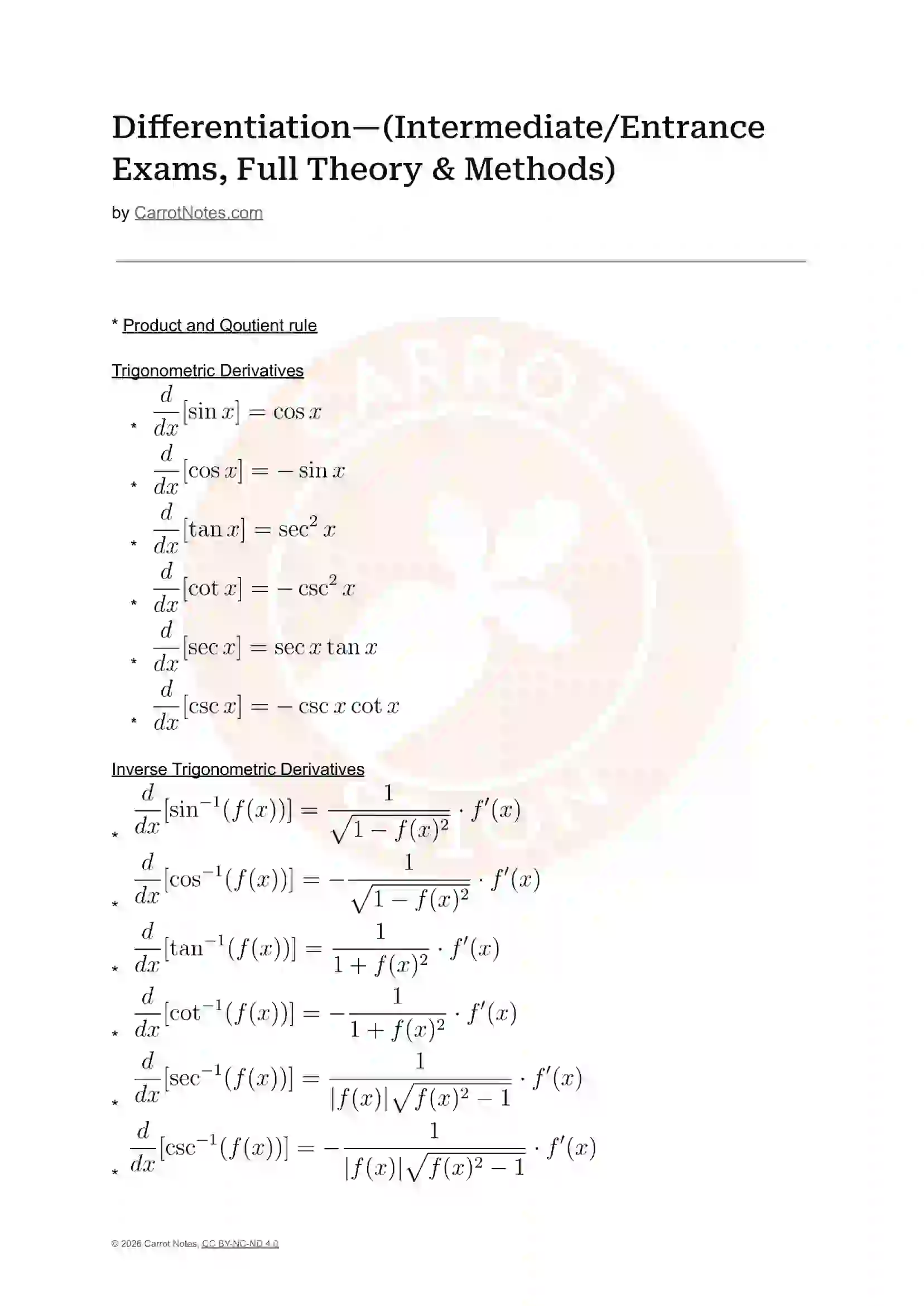 Differentiation Notes Preview